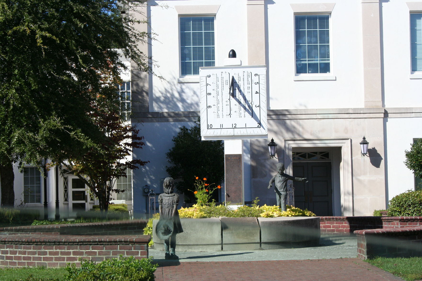 Barnwell's vertical sundial, believed to be the only one of its kind in the world. It keeps time to within two minutes of standard time and has ever since it was given to the town in 1858.